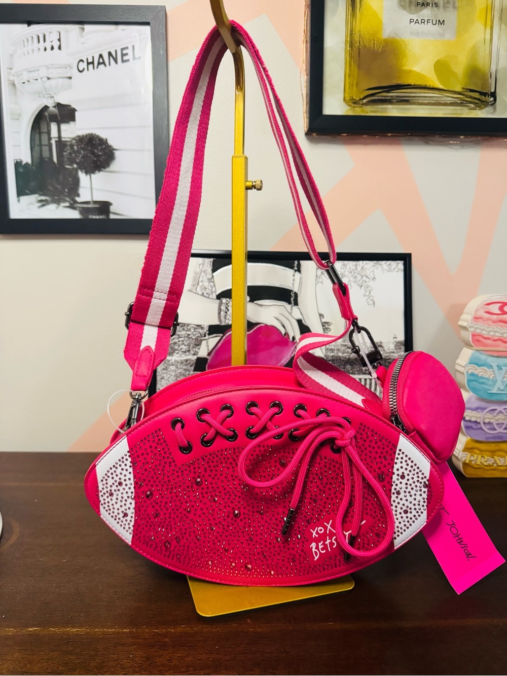 Betsey Johnson Bright Pink Football Crossbody NWT